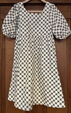 Vestido de sol R&B orgánico 100 % algodón orgánico talla 8 blanco negro mangas abullonadas flujo