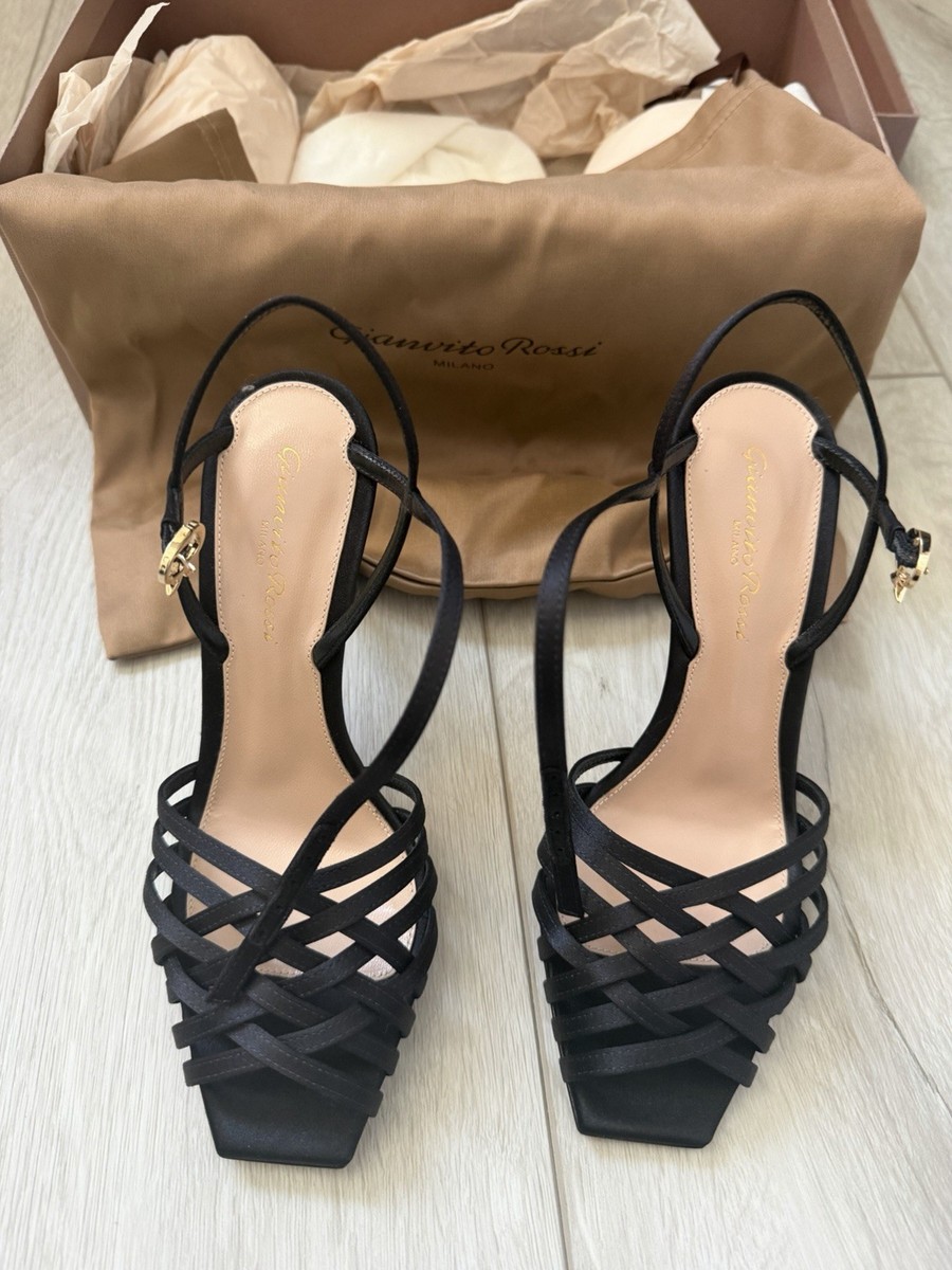 Gianvito Rossi Kerry Black Satin Strappy Sandals Heels New in Box Size 6 View 2