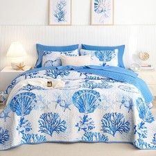 Coastal Quilt Set, Nautical Ocean Beach Themed Tropical Summer Patterned,