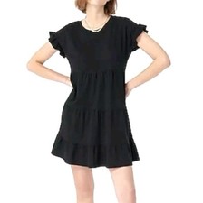 J.Crew Re-imagined Black Tiered Mini Shift Dress Sz XS Flutter Sleeve 157