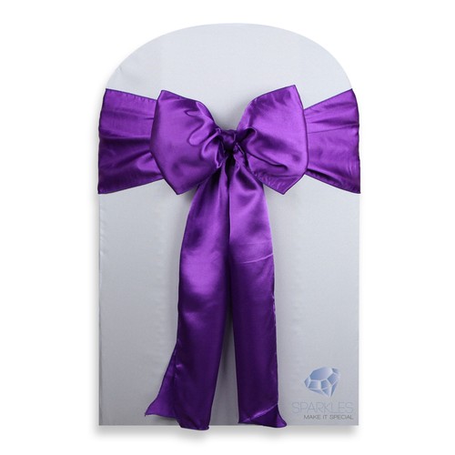50 pcs Satin Chair Cover Bow Sash 108"x8" - Purple - Wedding Party Banquet lg - Picture 2 of 5