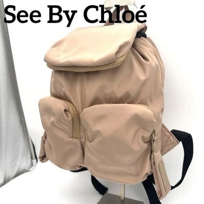 See by Chloe Joyrider Nylon Backpack Pink Beige Women Adjustable Straps Auth
