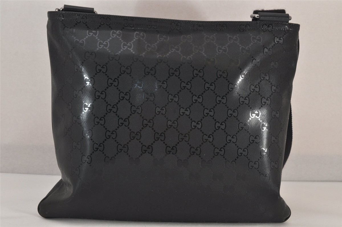 GUCCI ブラックレザー BAG Authentic GUCCI GG Imprime Shoulder Cross Bag GG PVC Leather