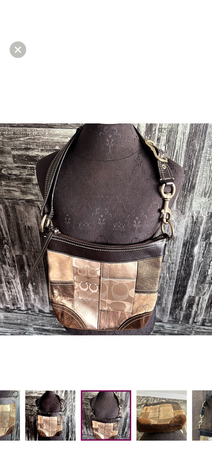 Vintage Coach Monogram Patchwork Brown Suede Gold… - image 6