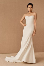 Ivory Sweetheart Sleeveless Mermaid Wedding Dress Chiffon Train Button Back 18