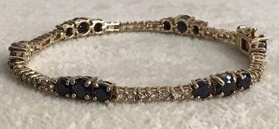 Ross Simons 925 Silver Gold Vermeil Black Stones & Diamond Tennis Bracelet
