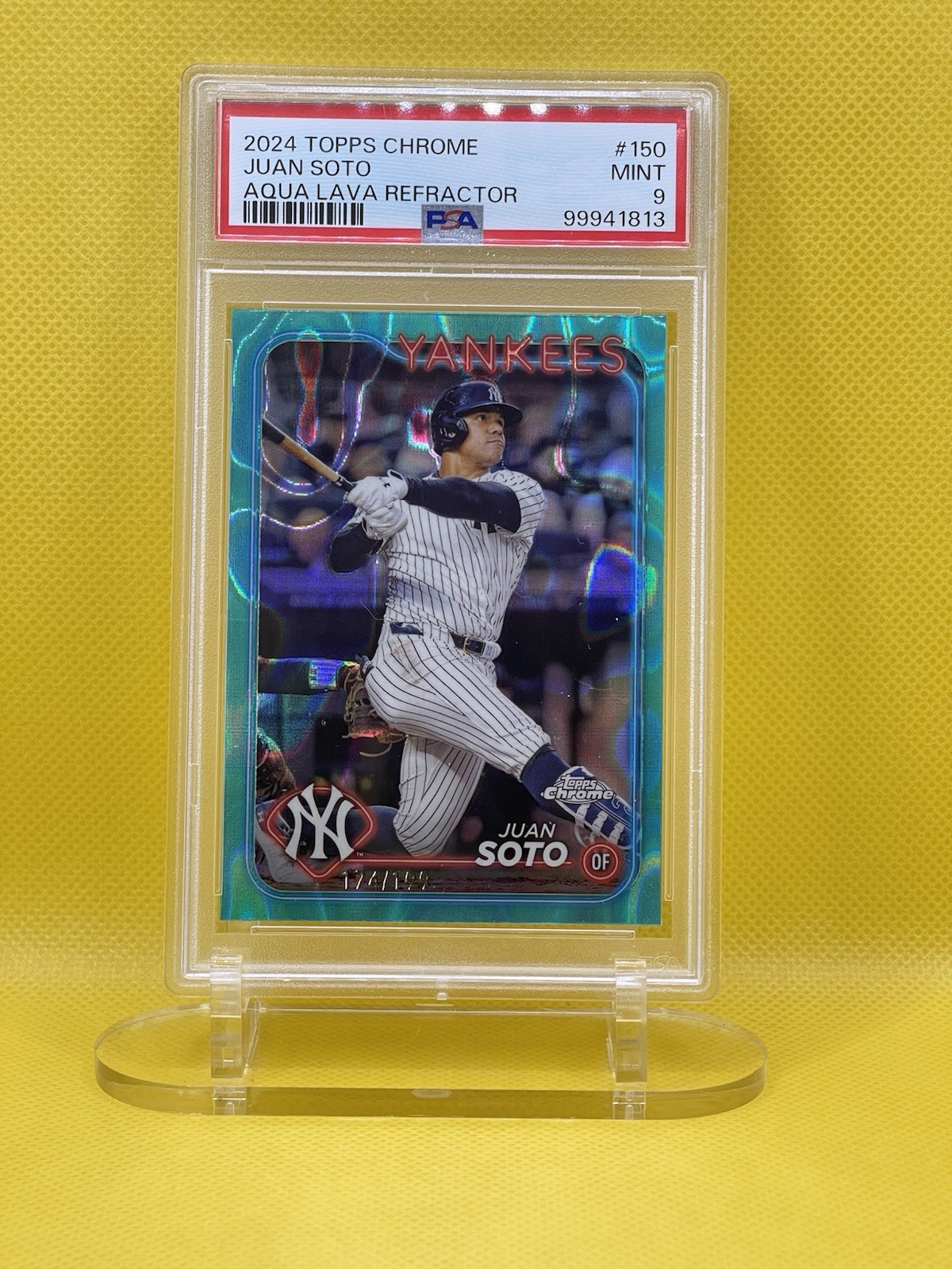 2024 TOPPS CHROME JUAN SOTO AQUA LAVA REFRACTOR /199 #150 PSA 9