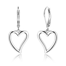Sterling Silver Heart Dangle Earrings for Women Trendy Openwork 22mm,