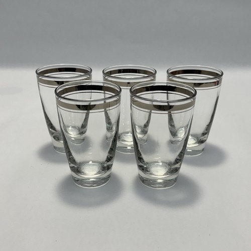 Vintage Libbey Moonmist Silver Band Rim Tumbler Glass MCM Mid Century Set Of 5 - Picture 2 of 22