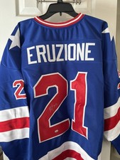 MIKE ERUZIONE AUTOGRAPHED MIRACLE ON ICE 1980 USA HOCKEY JERSEY CUSTOM LEAF