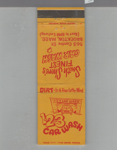 Matchbook Cover Car Wash 123 Car Wash Brockton MA