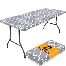 2 Pack Rectangle Table Cloth 6 Foot, Waterproof Elastic Fitted Tablecloths, W...
