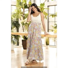 Cato Crochet Bodice Tiered Floral Maxi Dress Cottagecore Coquette Size XL