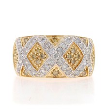 Yellow Gold Diamond Cluster Cocktail Band - 10k Round 1.20ctw Latticework Ring