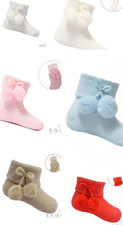 Baby Pom Pom Socks Ankle Diamond Spanish Blue White Navy Red ~ 9 Cols - NB - 24M