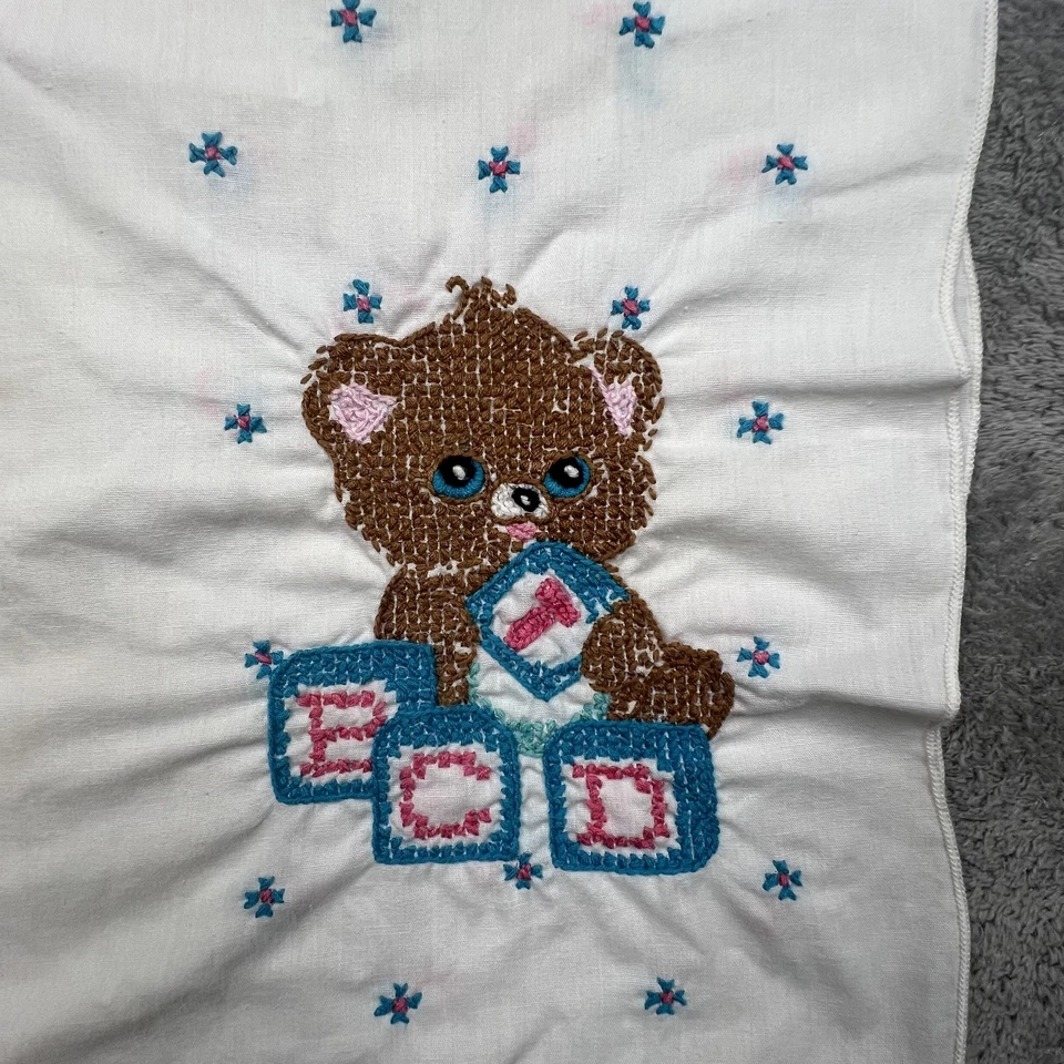 Juego de sábanas funda de almohada bebé vintage bordadas oso conejito pato corazones 36x44 enfermera Foto 2 de 4