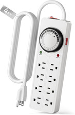 8-Outlet Surge Protector with Mechanical Timer 4 Timed, 4 Always On - White