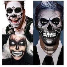 Fake Zombie Face Tattoos Day Of The Dead Tattoo Halloween Makeup Costume...