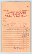California Lodi Town House Clothing 1953 Billhead Receipt 3.5" x 6.5"