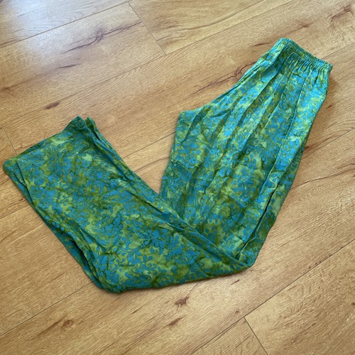 Vintage Go Fish Batik türkis grün Blumenmuster weites Bein leichter Harem hohe Taille Small - Bild 10 von 10