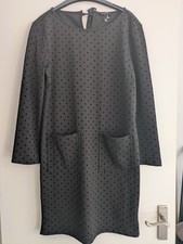 Jaeger Black Tunic Dress 3/4Sleeves Pockets Size UK 12 Stretch, Side splits