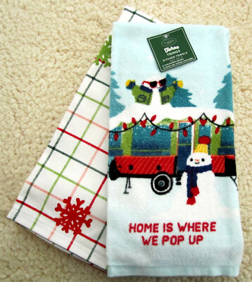 NEW CUTE HOLIDAY SNOWMAN RV CAMPERS HOME IS WHERE WE POP UP!!! KITCHEN TOWEL SET
