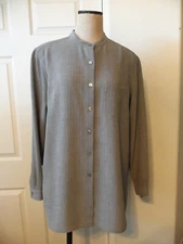BETU Gray Pinstripe Polyester Band Collar Long Sleeve Shirt Jacket - XL