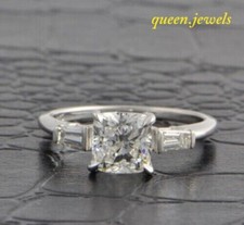 2CT Lab-Created Diamond Cushion Cut Engagement Wedding Ring 14K White Gold Over