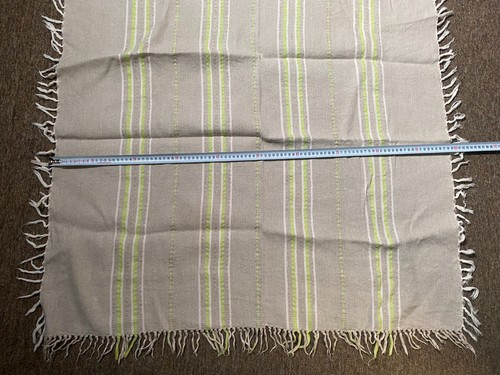 Vintage Tablecloth Linen Natural Colour Striped Fringe 98 x 90cm - Picture 5 of 6