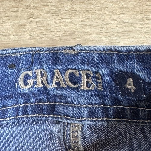 Grace In LA Denim Blue Jeans Girls Sz 4 Bootleg Whiskered Western Cowgirl Rodeo - Picture 13 of 15