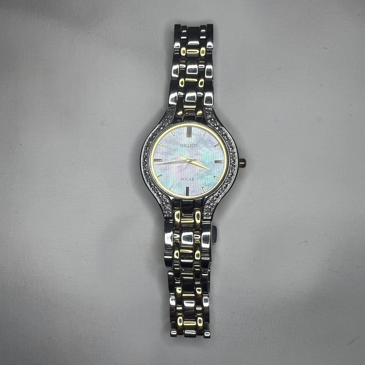 Two-Tone Stainless Steel Watch with Diamond Bezel, Solar Powered, Japanese Seiko Men main image 4