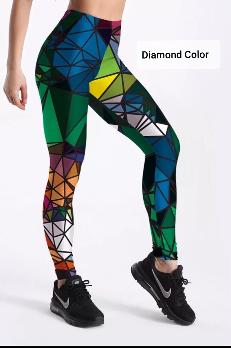 Leggings Sports Yoga Pants Diamond Print Soft Stretchable Breathable  Material