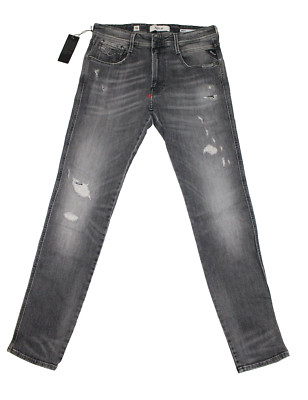 Replay Anbass Jeans Mens - M914Y Aged 10 Years Grey - Appliques - W32 L32