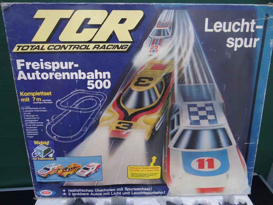 TCR Freispur Leuchtspur Vintage Spielzeug Auto Bahn Rennbahn Set Arxon 1986 OVP - Bild 4 von 4