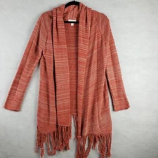 Sun & Shadow S Open Front Shawl Caridgan Sweater Orange Fringe Boho Lagenlook