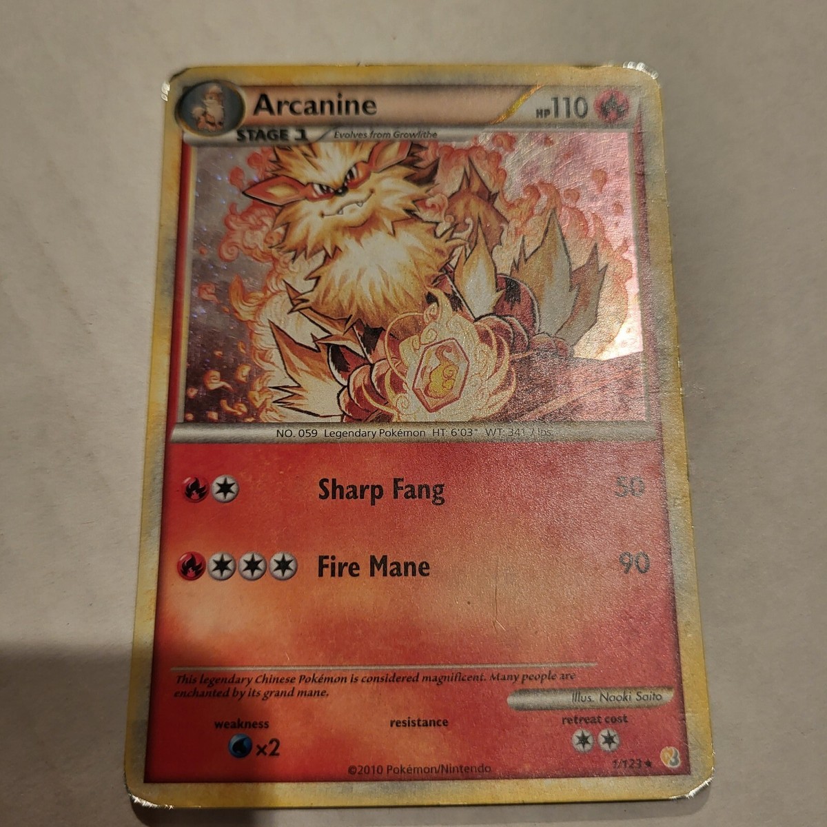 Pokémon TCG Arcanine Heartgold Soulsilver 1/123 Holo Holo Rare