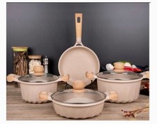 Non-stick pots and pans set of 9 pieces in beige