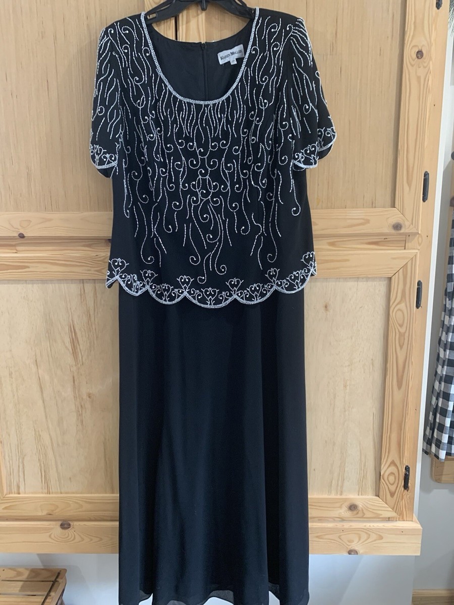 Karen Miller Black Beaded Embroidered Dress Party Special Occasion