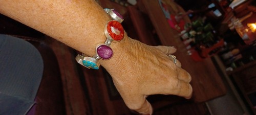 Vintage Navajo THICK Bracelet Sterling Spiny Oyster Turquoise Tom Lewis Unique! - Picture 23 of 24