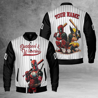 Personalized Deadpool Wolverine Love Playing Baseball Superheroes Jacket