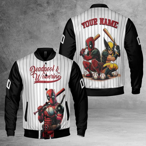 Personalized Deadpool Wolverine Love Playing Baseball Superheroes Jacket - product listing photo
