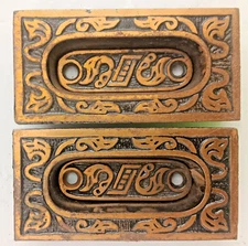 Lot of 2 - Vintage Eastlake Style Recessed Window Sash Lift Pocket Door Pull DP2