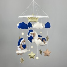 Bear baby mobile boy Felt crib mobile nursery hanging Teddy baby shower gift