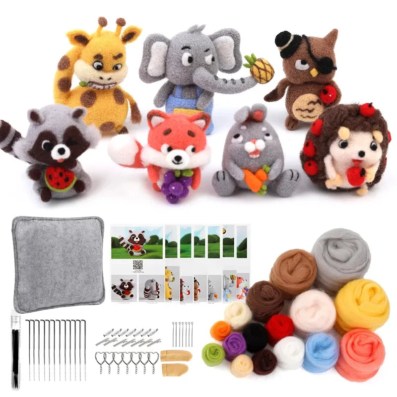 Plush Animal DIY Wool Needle Felt Dolls Craft Needle Felt Animal Kit Set  Handcraft Non Finished Poked Materia Set Handmade Gift