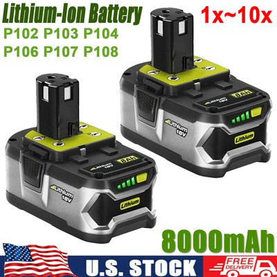 8.0Ah For RYOBI P108 18V Lithium-Ion High Capacity Battery 18 Volt For One Plus