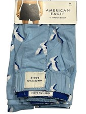 NWT AMERICAN EAGLE Stretch Boxer Sz XS-S-M-L-XL-XXL Light Blue White Eagles 37