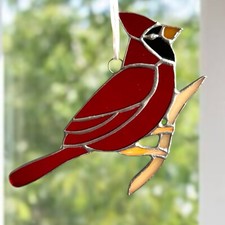 Stained Glass Northern Cardinal American Suncatcher - Handmade Window Decor Gift