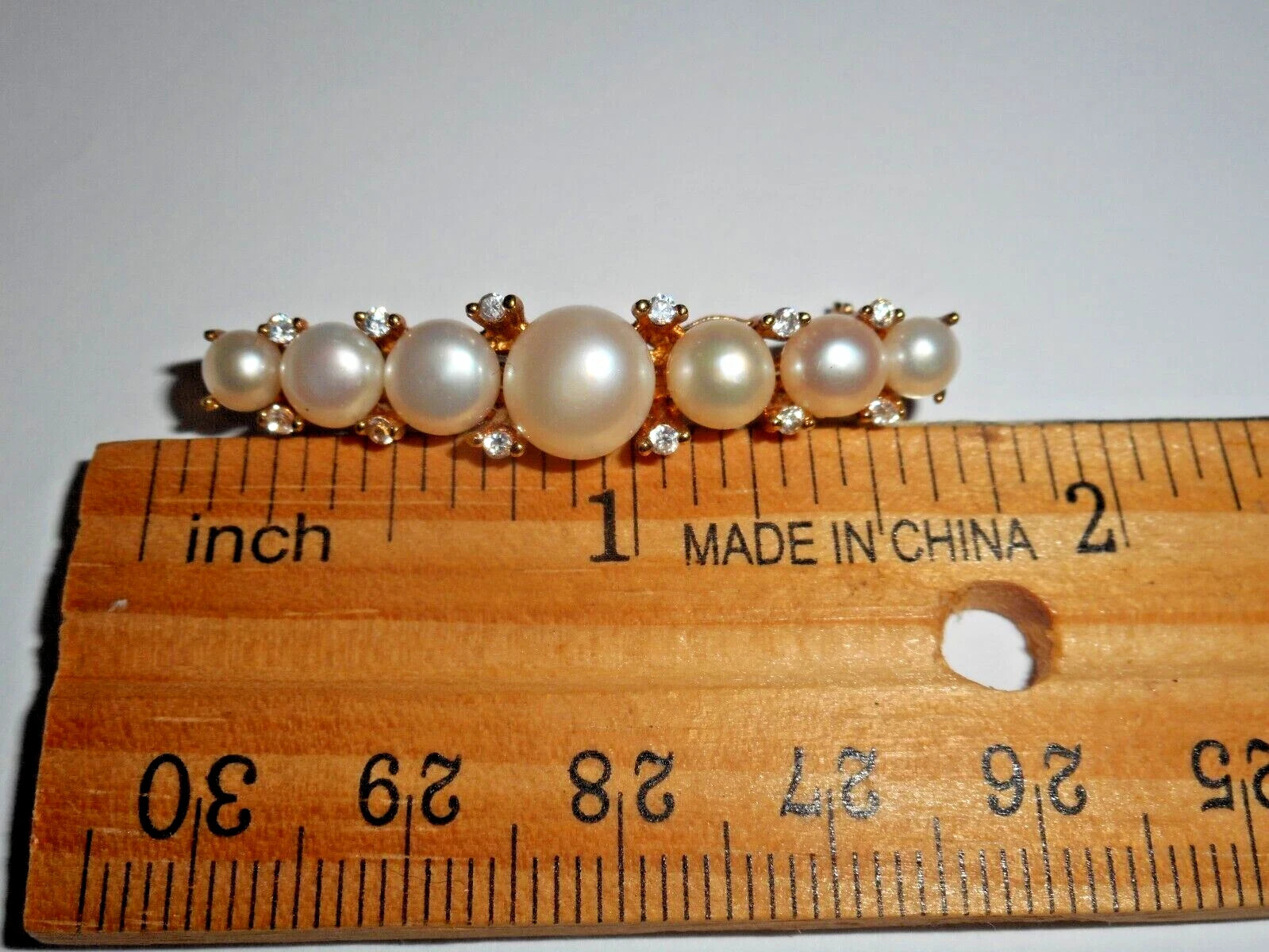 9K Gold Akoya Pearl CZ Stamped JE Vintage High End Brooch