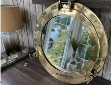 Porthole Mirror Brass Nautical 20" Ship Wall Décor Home Window Maritime Antique