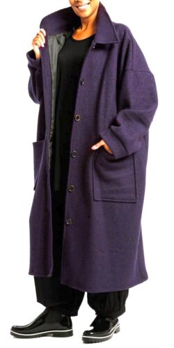 PLUS SIZE PURPLE OVERSIZED WOOL BLEND BOXY LONG COAT WITH LINING Size 30-34 - Picture 3 of 4